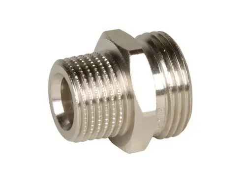 Anschlussstück aus Metall mit Gewinden, verwendet zur Verbindung von Rohrsystemen. Hersteller ist Fränkische.